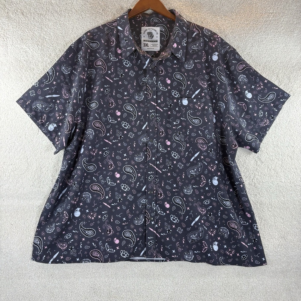 Savage Tacticians Mens Performance‎ Shirt Short Sleeve Snap Paisley Print Sz 3XL